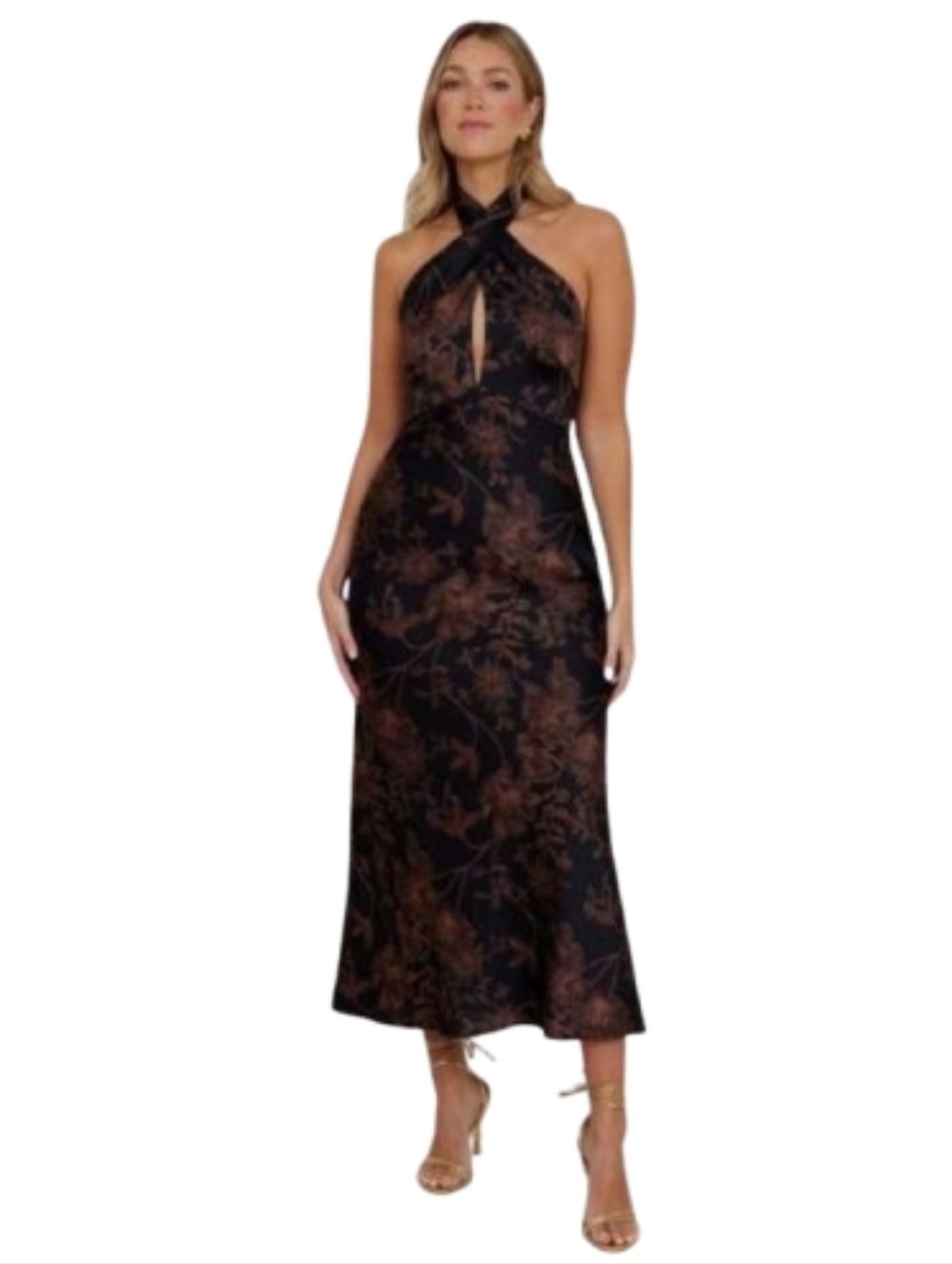Park & Fifth NWT Cooper Floral Halter Midi Dress Open Back Satin Wedding Guest M